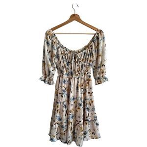 Liberty Love Womens Smocked Milkmaid Dress Size M Floral Cottage Prairie Boho